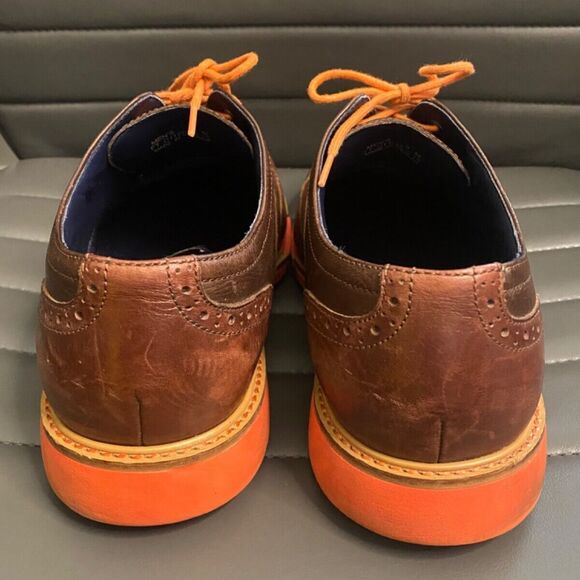 COLE HAAN Mens BROWN ORANGE Wing Tip Great Jones Oxford Shoes Leather Size 9M - Picture 10 of 12